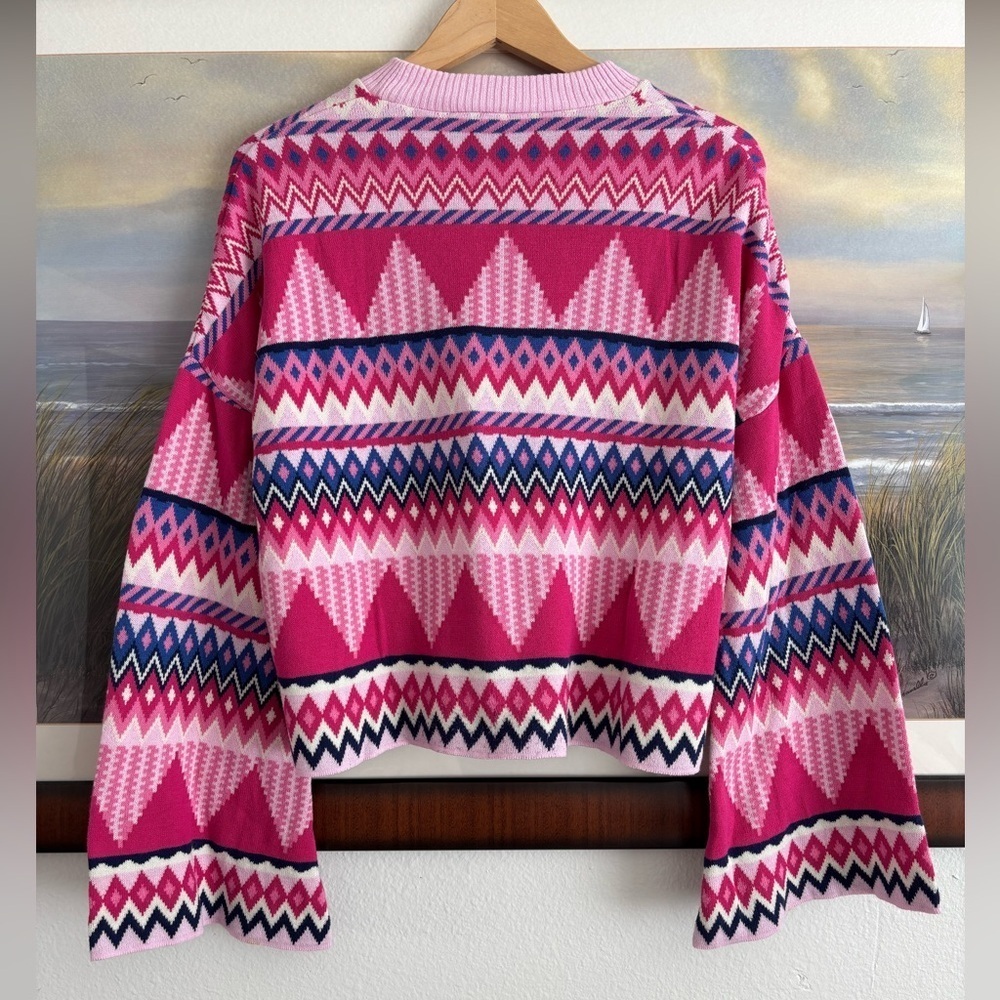 CRAS MILLO KNIT ORGANIC COTTON SWEATER Flare Sleeves Multicolor Retro - Picture 11 of 12